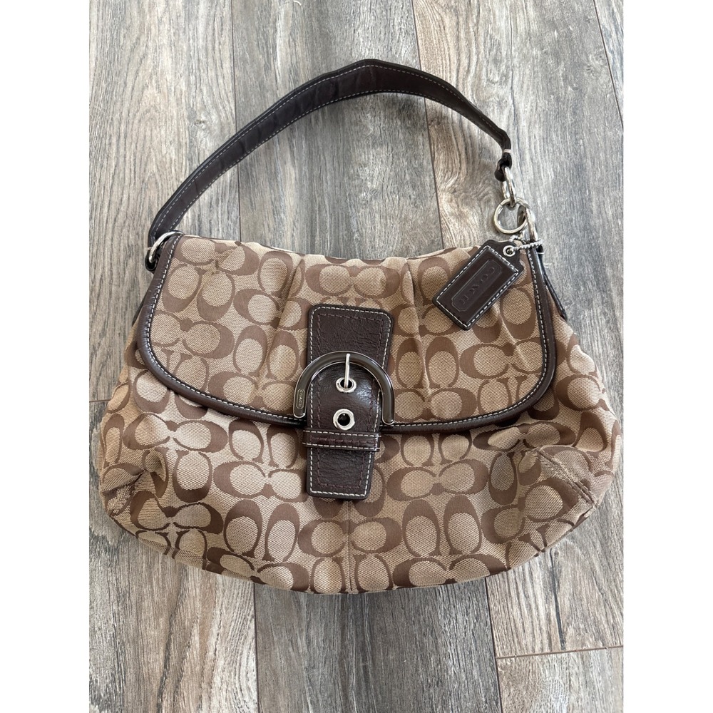 Vintage y2k Coach Soho Signature Buckle Flap Hobo Bag Khaki Brown F17093